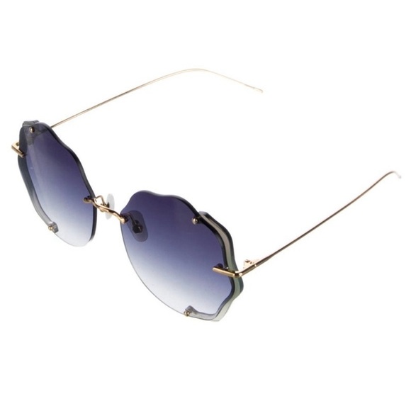 For Art’s Sake Bazaar Sunglasses – Gold Wavy Rimless Oversized Gradient Lenses main image 5